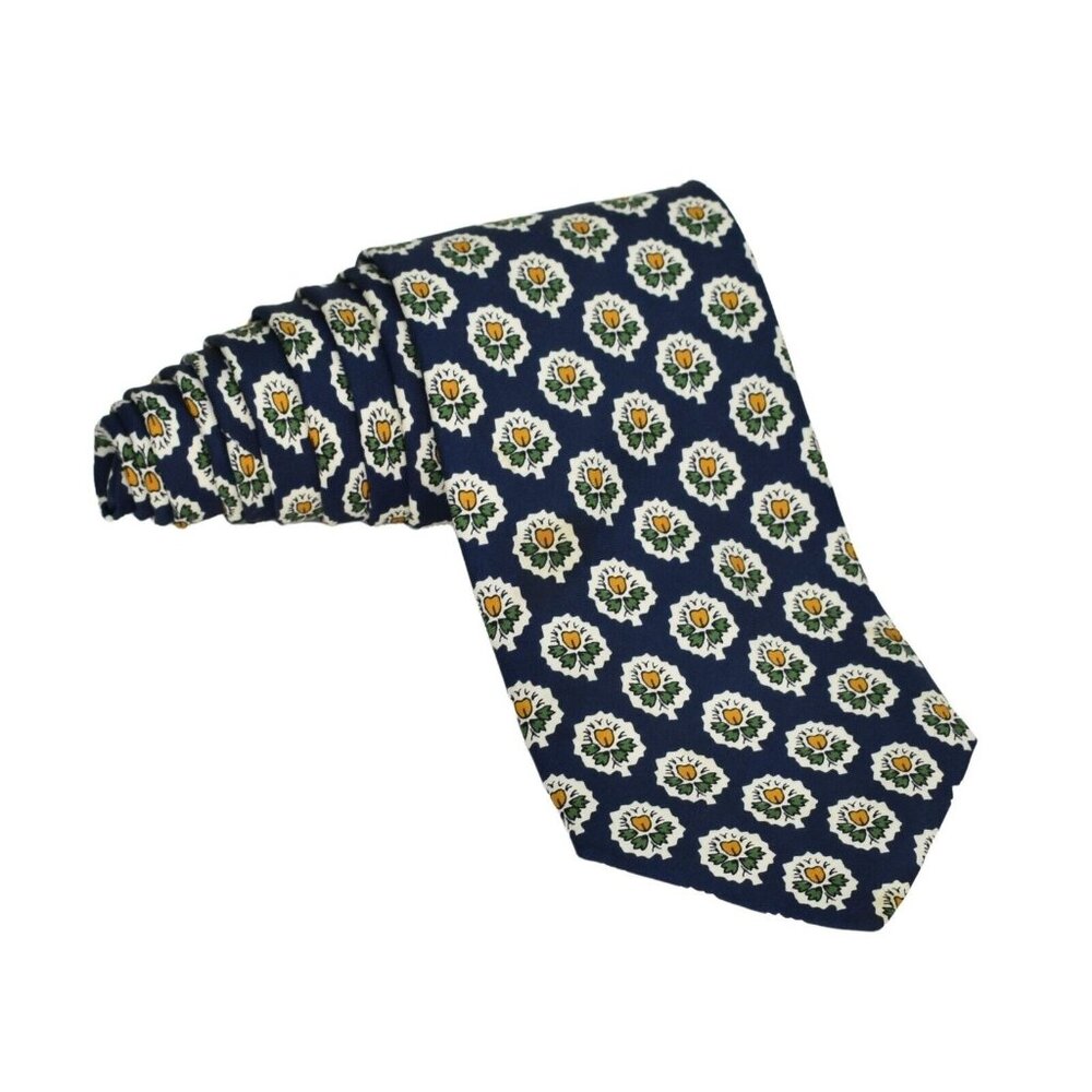 Souleiado Mens Tie Necktie 100% Silk Floral Hand Made in France Blue 58 in